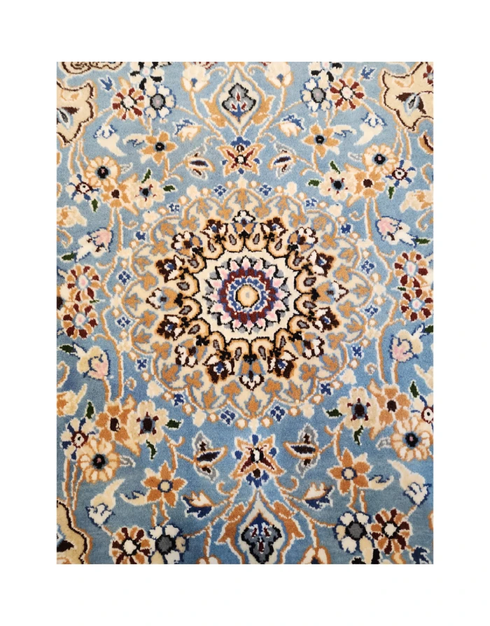 Handmade Blue Persian Nain Wool Mat Rug 321225